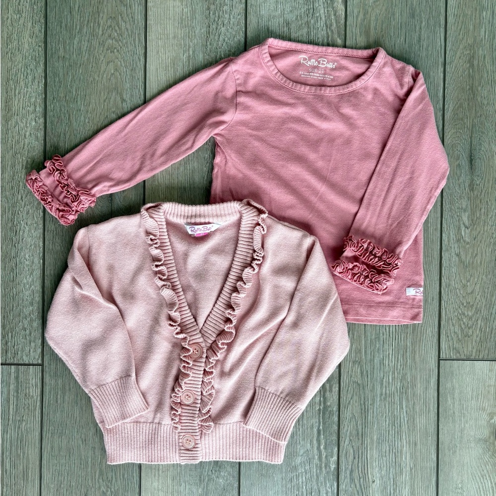 Pink RuffleButts Sweater and Top Set